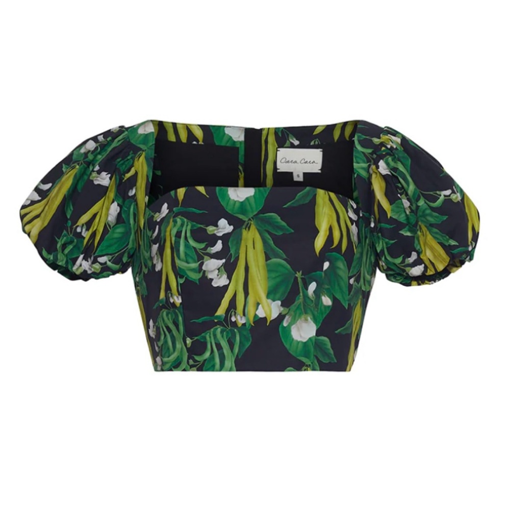Cara Cara Blue Crop Top with Square Neckline and Short Puff Sleeves